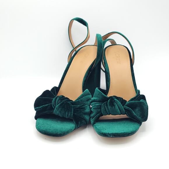 J. Crew green velvet knotted peep toe sandal block heel women's size 10 - Picture 8 of 11